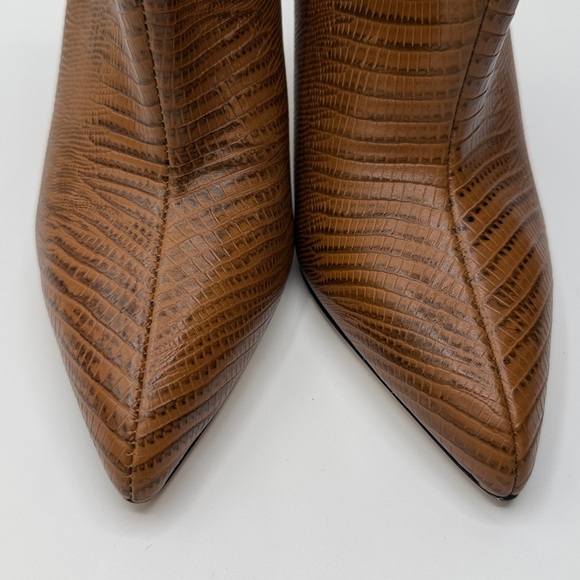 L'AGENCE Mariette Brown Lizard-Embossed Pointed-Toe Stiletto Ankle Boots 36.5 - Picture 7 of 8